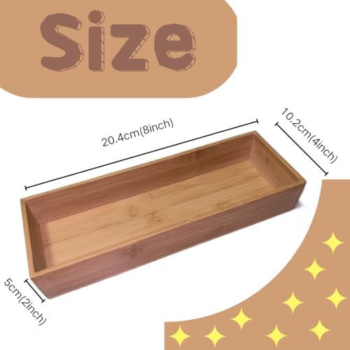 Bamboo drawer organizer Kitchen Utensil Organizer Cutlery Box for Dresser Makeup Tool Office Desk Supplies Storage and Accessories 8"x 4"x 2" - Image 2