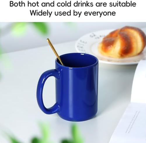 15 OZ Coffee Mug, Classic Blank Ceramic Cup with Large Handle for Tea Latte Cappuccino, Blue - Image 3