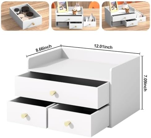 Bamboo Desk Organizer with Drawers,Wooden Desktop Storage(3 Drawers,White) - Image 2