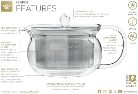 Teabloom Kyoto 2-in-1 Tea Kettle and Tea Maker – Glass Teapot with Removable Loose Tea Filter – Tea Connoisseur's Choice - Image 4