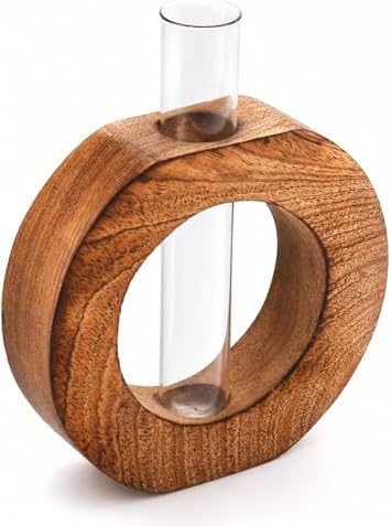 Wooden Plant Propagation Station Stand with Single Glass Test Tube Indoor Desktop Terrarium for Hydroponics Water Plant Cutting Flower Vase Planter Home Office Garden Decor Plant Lover Gifts, Brown by TheGreatIndianBazaar