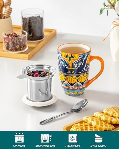 vancasso 18 Oz Tea Infuser Mug with Lid, Amber Iris Bloom - Image 4