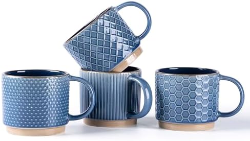 GBhome 6 OZ Stackable Coffee Mugs Set of 4, Ceramic Coffee Cups Set by GBhome