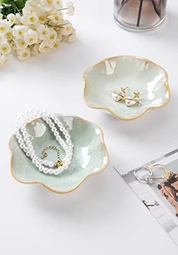 JAMEND CLXP Lotus Leaf Shape Decorative Ring Tray, Small Key Bowl, Ceramic Trinket Tray Jewelry Dish Organizing Necklace Earrings, Home Decoration for Mom Best Friend Sister, Light Green. - Image 2