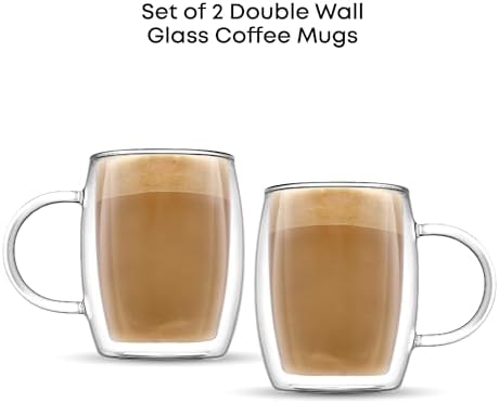 JoyJolt Double Wall Glasses 13.5-Ounce Insulated Mugs Double Walled Glass Cups For Coffee Tea Set of 2 - Image 3