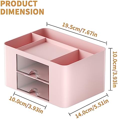Marbrasse Pen Organizer with 2 Drawer, Multi-Functional Pencil Holder for Desk, Desk Organizers and Accessories with 5 Compartments + Drawer for Office Art Supplies (Pink) - Image 4