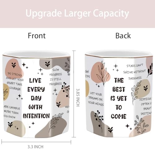 Cute Pen Holder for Desk, Ceramic Pencil Holder, Makeup Brush Holders, Desktop Stationery Organizer for School Students Office Women Teens Girls Boys, Words - Image 3