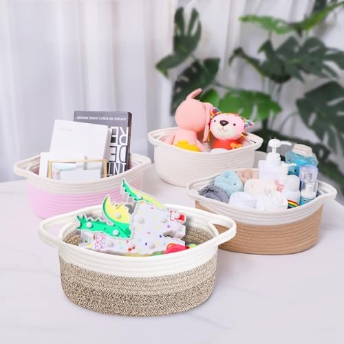 ABenkle Small Basket with Handles, Boho Decorative Rope Woven Dog Cat Toy Storage Bin Shelf Storage Organizer, Easter Christmas Gift Basket, 12"x8"x5" - Image 4