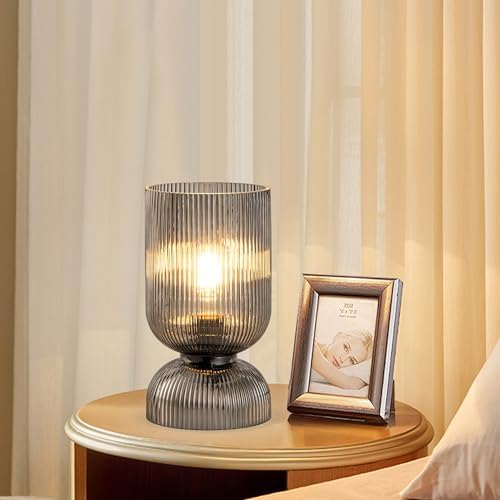 Modern Table Lamp,Glass Mid Century Lamp with Smoky Gray Glass Shade, Bedside Lamp with On/Off Switch, Minimalist Nightstand Lamp for Bedroom, Living Room, Office (Bulb not Included) - Image 3