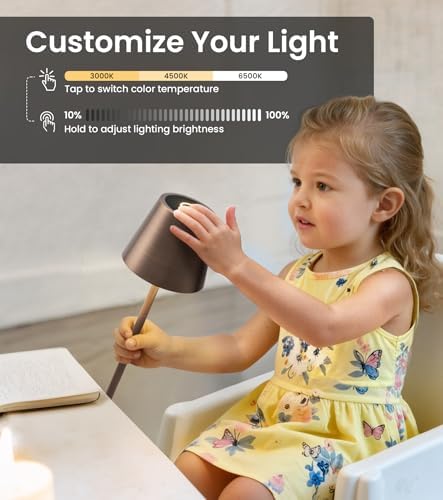 3 Pack Cordless Table Lamp, Portable Battery Operated Lamp with 3 Color Temps and Stepless Dimming, Rechargeable Table Lamp for Dinner, Desk, Cafe, Outdoor (Brushed Mocha) - Image 3