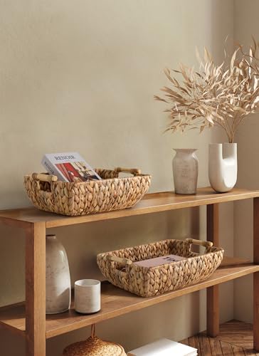 Water Hyacinth Storage Baskets with Wooden Handles，Large Wicker Baskets for Organizing Set of 2 - Image 2