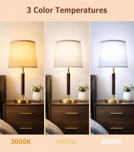 JOOFO Mid Century Wood Table Lamp with Pull Chain, Bedside Lamp - Image 6