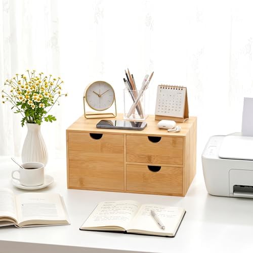 Bamboo Desk Organizer with Drawers, Desktop Storage Box for Office Supplies - Image 2