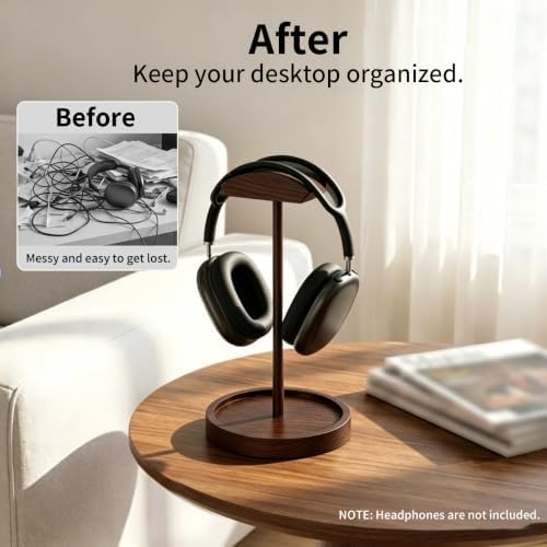 Headphone Stand Nature Wood Headset Hanger Mount Hook Gaming Holder Desktop Earphone Artful Functional Stand for All Headsets with Solid Wooden Base - Image 5
