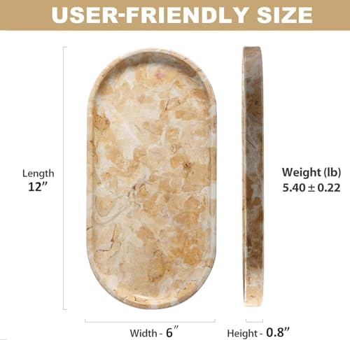 Koville Egypt Natural Marble Tray, 12"x6" Vanity Decorative Tray for Countertop Organizer, Catchall Tray for Perfume, Candles, Jewelry Dish - Image 2