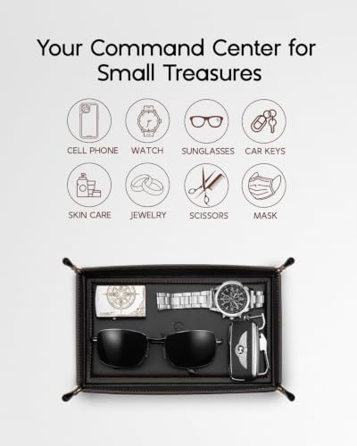 VLANDO Valet Tray for Men, Foldable PU Leather Catchall Tray, Black - Image 2