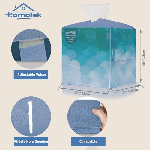 HOMOTEK 2 Pack Tissue Box Cover, Square PU Leather Tissue Holder, Decorative Facial Tissue Cube Paper Organizer Dispenser for Bathroom, Night Stands, Desk, Car 5X5X5'' - Haze Blue, Pebble Grain - Image 2