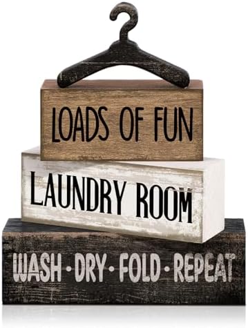 Moucuny 4 Pcs Laundry Room Decor Wooden Signs Rustic Farmhouse Block by Moucuny