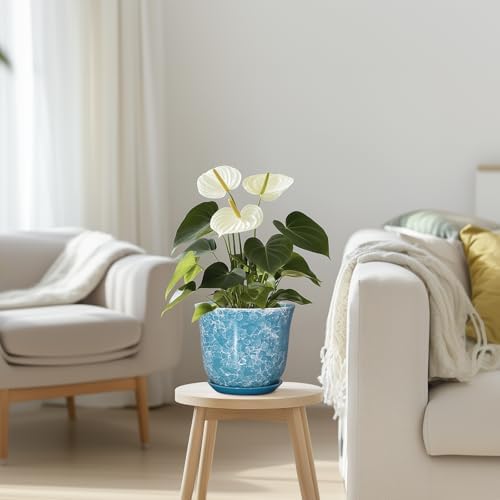 Ceramic Pots for Plants - 5.6 Inch Plant Pot with Drainage Hole and Saucer, Round Succulent Flower Orchid Pot for Indoor Outdoor, Modern Planter, Home Room Decor, Gift for Plant Lover, Blue - Image 7