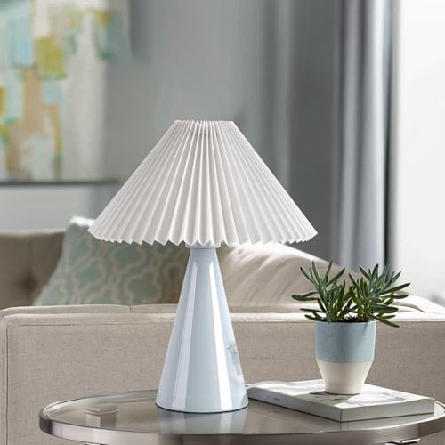 Ziqqeelam Light Blue Small Table Lamp, Cute Table Lamp, Pleated Table Lamp,Light Blue Bedroom Lamps for Nightstand, Small Scalloped Lamp Shade Table Lamps for Small Spaces for Bedroom,Living Room by Unknown