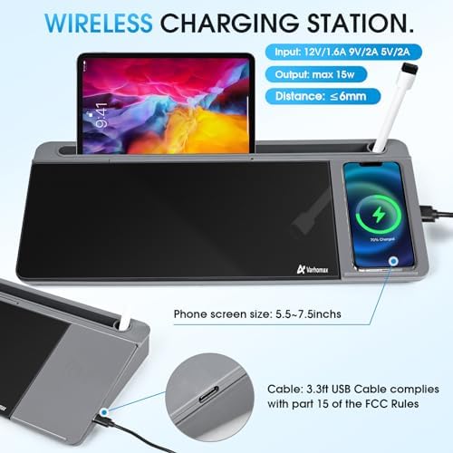 Varhomax Glass Desk Whiteboard with Wireless Charger, Desktop Organizer - Image 2