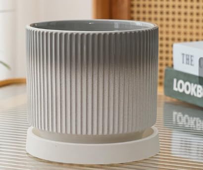 Cuteforyou 3.75 Inch Modern Textured Ceramic Succulent Planter Pot (No Plant Included) – Perfect for Small Plants, Cacti & Desk Decor – Lightweight & Durable，Gray - Image 2