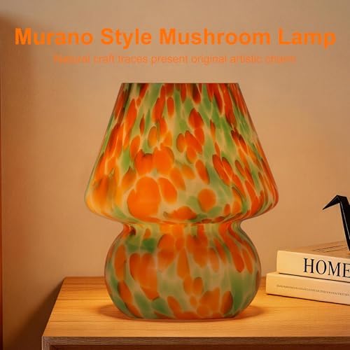 Mushroom Lamp, Green&Orange, Small Glass Bedside Lamp - Image 6
