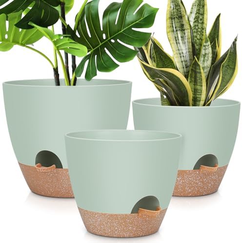 YNNICO 12" 10" 9" Large Self Watering Plant Pots for Indoor Outdoor Plants by AFamilyofGardenLovers