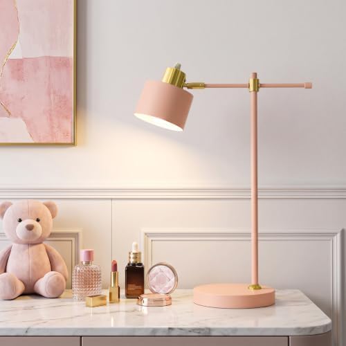 OYEARS 22.2" Modern Desk Lamp, Metal Table Lamp with LED Bulb, Adjustable Reading Lamps for Living Room, Mid Century Task Lamp for Home Office, Industrial Bedside Lamps with Solid Base, Pink by OYEARS