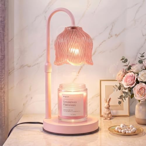 Candle Warmer Lamp with Timer, Pink Modern Candle Lamp for Home Decor, Electric Candle Warmer Lamp, Dimmable Wax Warmer for Jar Candles, Gift Box Included - Clear Pink by Bingyouth