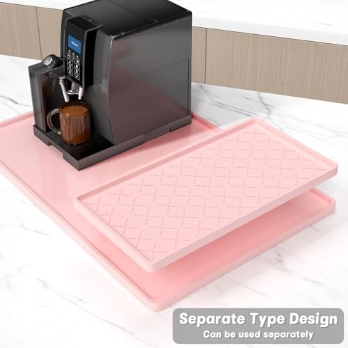 Rnivvi Silicone Coffee Mat, 16" x 24" Waterproof Raised Edge Coffee Bar Mats for Espresso Machine Station Accessories, Heat Resistant Detachable Dish Drying Pad for Kitchen Counter, Dish Rack, Pink - Image 3