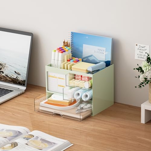 Marbrasse Desk Organizer with 3 Drawer, Multi-Functional Pencil Pen Holder for Desk, Desk Organizers and Accessories with 4 Compartments, Desktop Organizer Storage for Office Home Supplies (Green) - Image 5