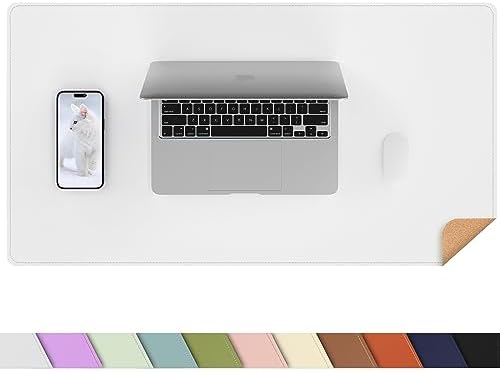 AFIING Cork Desk Mat 23.6 x 13.7, Dual-Sided Cork & PU Leather Desk Pad, Waterproof Non-Slip Desk Protector for Home Office, Study Desk & Minimalist Workspace White by AFIING