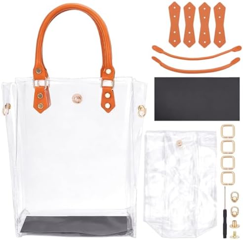 WEBEEDY DIY Clear PVC Tote Bag Handbag Making Transparent Purse Making Set with Clear Bag Sheet, PU Leather Handles, Accessories, Handmade for Women Gift, 21.5x28.5x12cm/8.5x11.2x4.7 Inches by WEBEEDY