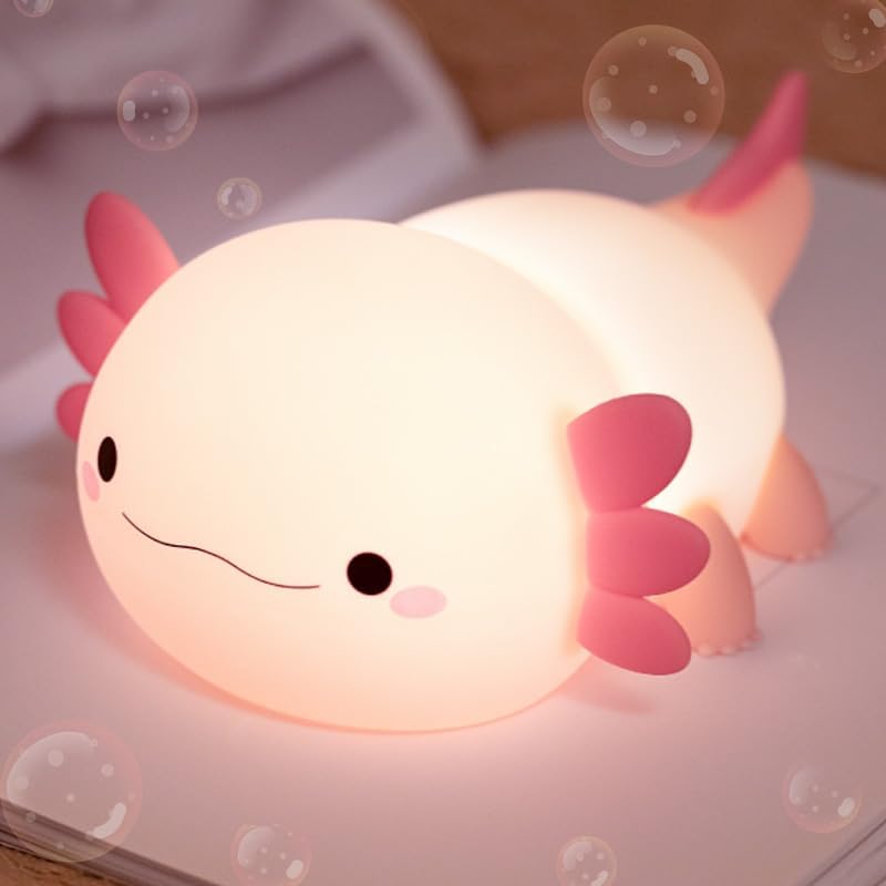 Axolotl Lamp, Axolotl Cute Night Light Gifts, Rechargeable Bedside Nightlight, Dimmable Squishy Silicone Animal Touch Lamp, Baby Room Decor, Pink Night Light for Kids Teens Girls Lovers by DeogosLighting