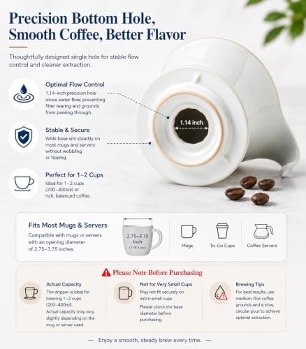 Gomakren Pour Over Coffee Maker, Single-Hole, White Ceramic Coffee Dripper - Image 5