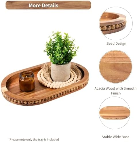 Decorative Oval Acacia Wood Tray for Coffee Table Home Decor - Image 3