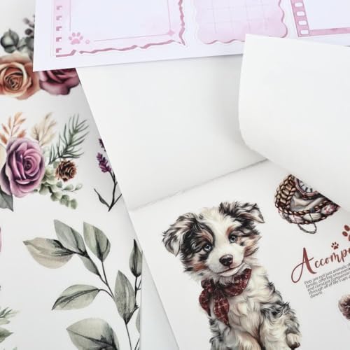 Pet Friends Journal Sticker Book for Adults Journaling, Scrapbook PET Washi Stickers for Scrapbooking, Junk Journal Supplies, Collage, Bujo, A5, 20 Sheets - Image 6