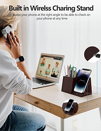 Pen Holder with Wireless Charger, Compatible with iPhone 17/16/15/14/13/12/11/8 Series, Pencil Holder Phone Stand for Desk Home Office, Men Gift Husband Wife Anniversary Dad Birthday Idea Gadget - Image 2