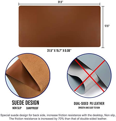 Aothia Leather Desk Pad Protector, Mouse Pad, Office Desk Mat, Non-Slip PU Leather Desk Blotter, Laptop Desk Pad, Waterproof Desk Writing Pad for Office and Home (Brown,31.5" x 15.7") - Image 4