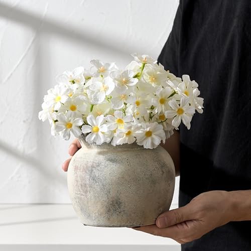 SIDUCAL Ceramic Flower Vase with Wide Mouth Lace, 5.1 Inch Pottery Rustic Farmhouse Boho Vases, Small Terracotta Vase for Home Decor, Table, Living Room, Bathroom, Shelf, Wedding, Terra - Image 4