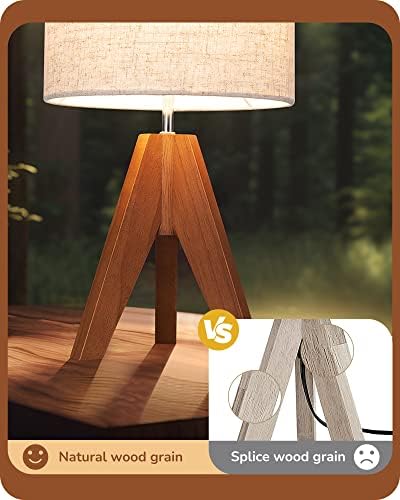 EDISHINE Small Table Lamp, Wooden Tripod Nightstand Lamp, 14.2", 2 Pack - Image 2