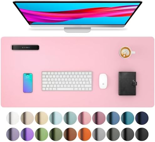 Aothia Leather Desk Pad Protector, Mouse Pad, Office Desk Mat, Non-Slip PU Leather Desk Blotter, Laptop Desk Pad, Waterproof Desk Writing Pad for Office and Home (23.6" x 13.7", Fairy Pink) by AothiaSimpleNaturalUnique