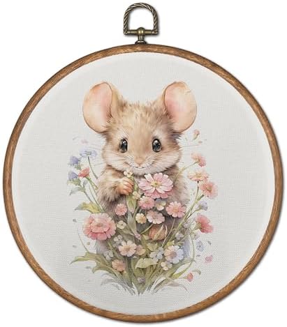 OFJE Pink Floral Mouse Nursery Wall Art Decor, Farmhouse Spring Cute Mouse Animal Round Wall Hanging Decor, Pastel Flower Framed Canvas Prints for Nursery Kids Bedroom Home Decorations, 10x10 Inch by Unknown