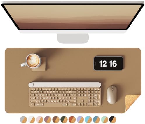 YSAGi Double-Sided Desk Pad, Leather Desk Mat, Eco Cork Desk Pad Protector, Large Mouse Pad for Desk, Waterproof Desk Blotter Pad, Desk Writing Pad for Office Work/Home(23.6"x13.7",Khaki+Cork) by YSAGi