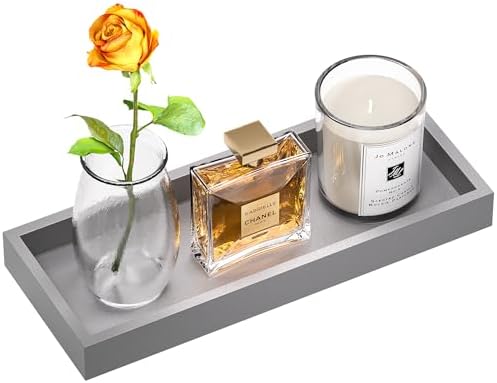 ZHWS Bathroom Vanity Tray for Toilet Tank, Perfume, Jewelry, Candle, Makeup, Decorative Tray, Kitchen Tray Counter Organizer for Soap Dispenser, Coffee Table Silver 11.3”L x 4.4”W x 1.14”H by ZHWS