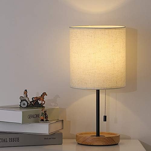 CADUKE Modern Table Lamp, Nightstand Desk Lamp, Bedside Lamp with Wood Base and Linen Shade for Living Room, Bedroom, Office, College Dorm by CADUKE