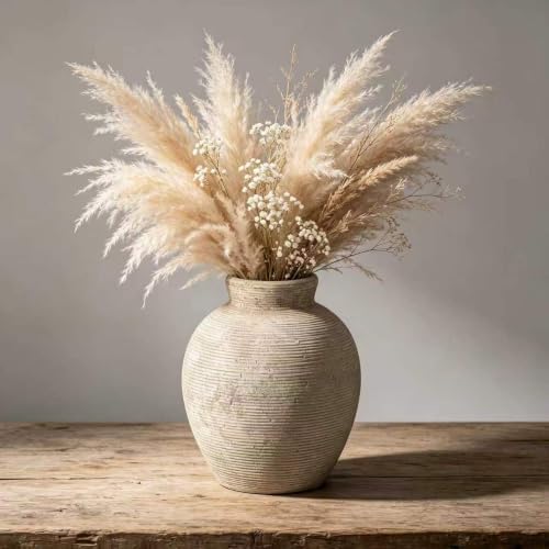 Retro Ceramic Vase, 7.5 Inch Farmhouse Rustic Pot, Vintage Table Centerpiece for Living Room, Dining Room Office Desk Bookshelf & Fireplace Decor by Zipper