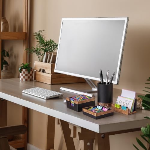 Set of 4 Modern Aesthetic Desk Accessories Organizer Set Minimalist Neutral Home Office Decor Desk Supplies for Men-Pen, Business Card Holder, Sticky Note, Paper Clip Holder (Black) - Image 3