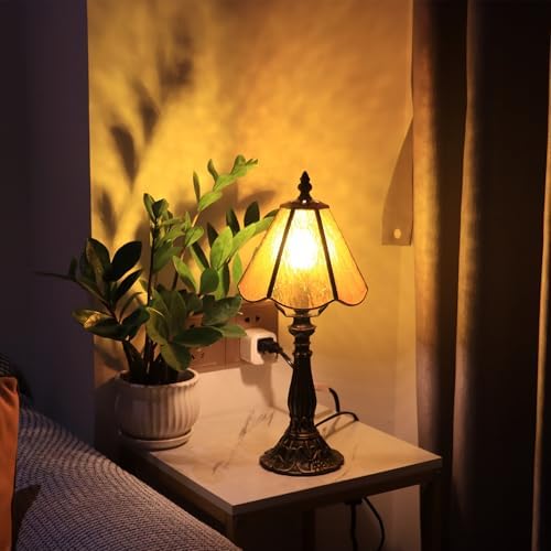 Tiffany Style Table Lamp Orange Rippled Stained Glass Lamp 14 Inch by MQYXH